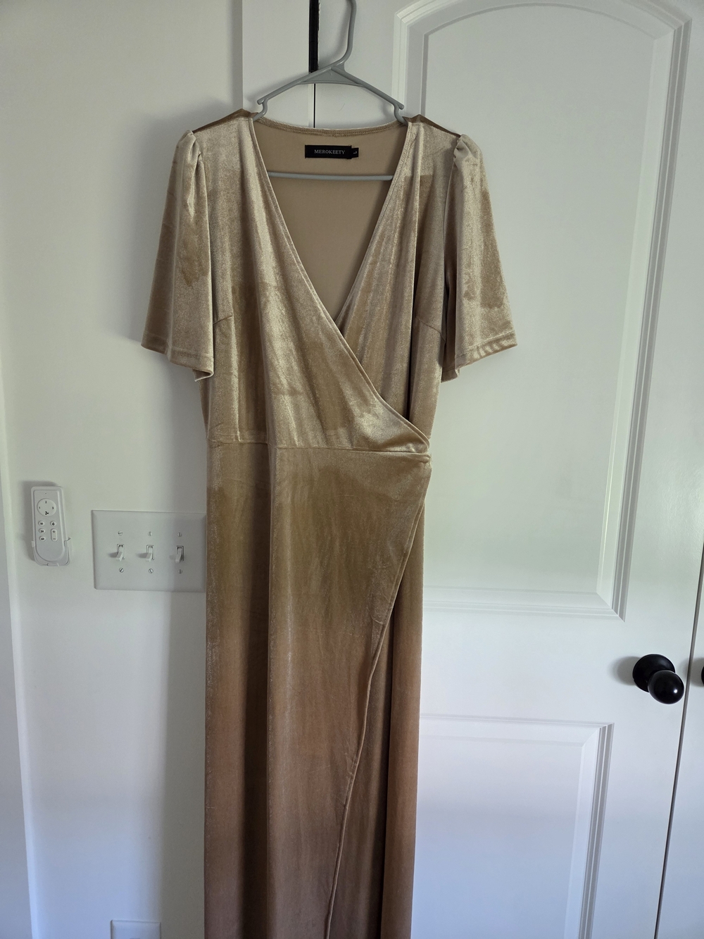 Champagne Velvet Wrap Maxi Dress